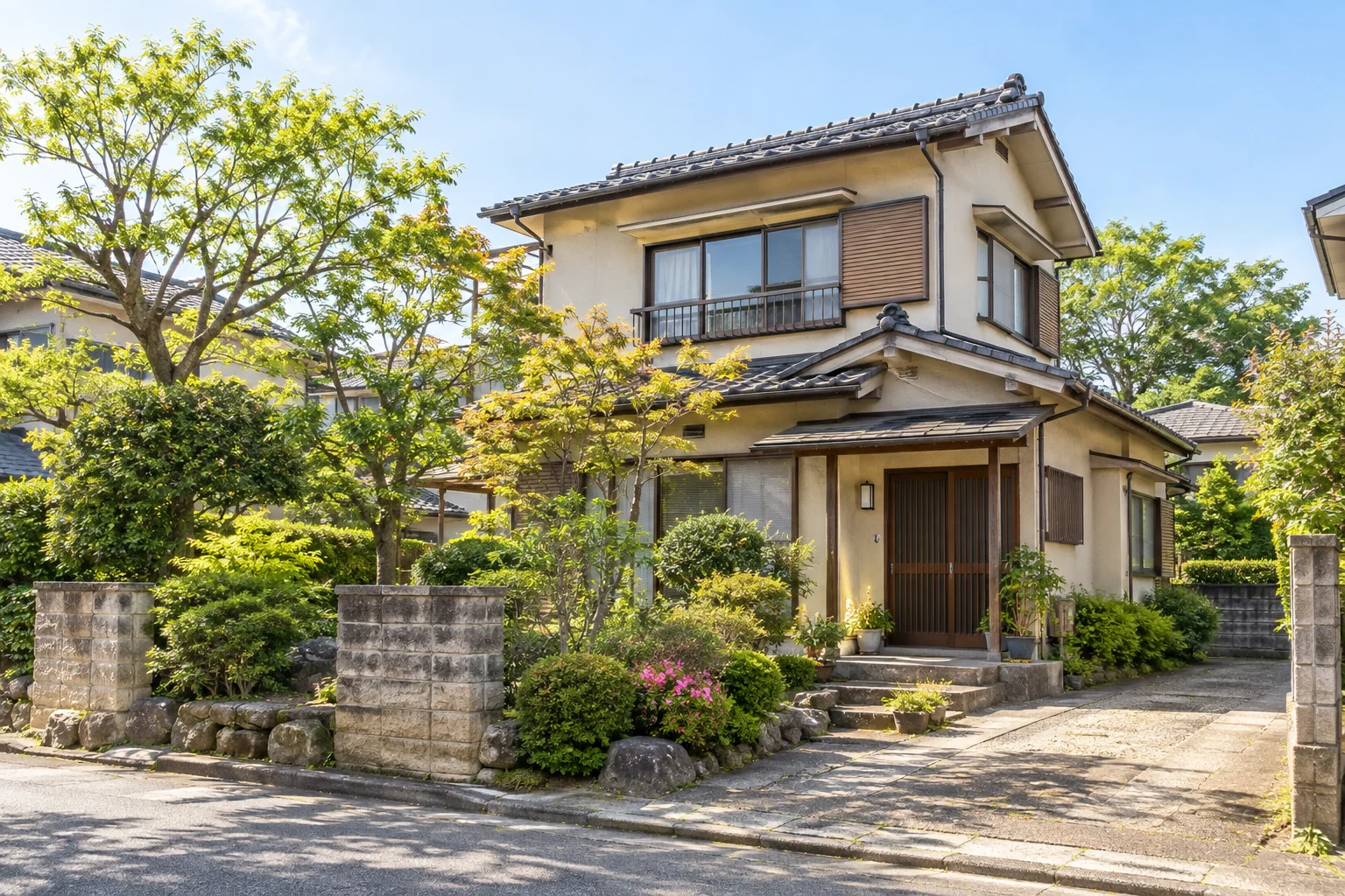 緑に囲まれた築年数のある戸建住宅のイメージ