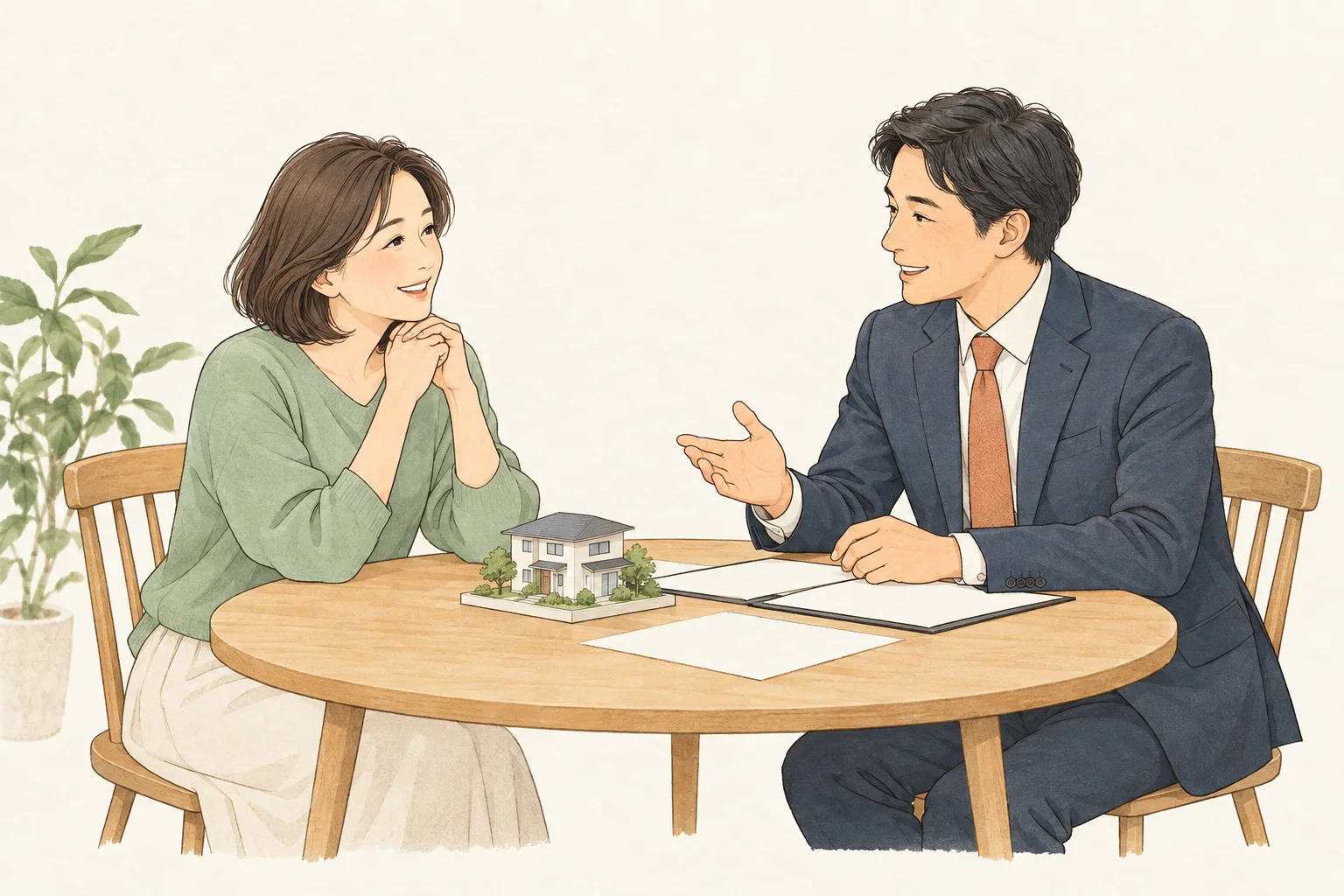 所有者が不動産の売却について相談するイラスト
